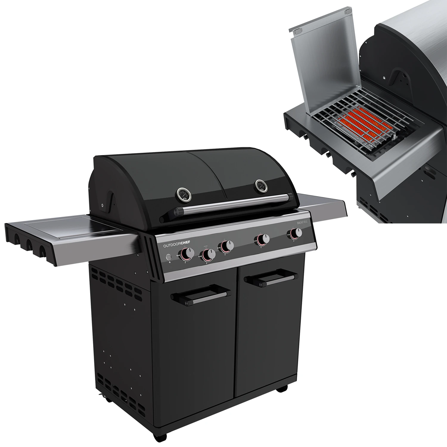 Outdoorchef Dualchef 425 G BZ Gasgrill Mit Blazing Zone Infrarotbrenner + DGS Gusseisen Grillrost 2 Stk.+ DGS Gemüse Grillrost 2 Stk. 1 Outdoorchef Dualchef 425 G BZ Gasgrill Mit Blazing Zone Infrarotbrenner + DGS Gusseisen Grillrost 2 Stk.+ DGS Gemüse Grillrost 2 Stk.