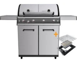 Outdoorchef Dualchef S 425 G Edelstahl Gasgrill Mit Seitenkocher + Blazing Zone Infrarotbrenner + DGS Gusseisen Grillrost 2 Stk. + DGS Gemüse Grillrost 2 Stk.