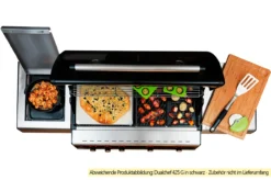 Outdoorchef Dualchef S 425 G Edelstahl Gasgrill Mit Seitenkocher + Blazing Zone Infrarotbrenner + DGS Gusseisen Grillrost 2 Stk. + DGS Gemüse Grillrost 2 Stk. -Broil King Geschaft Outdoorchef Dualchef S 425 G Pizzastein Seitenkocher