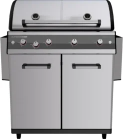 Outdoorchef Dualchef S 425 G Edelstahl Gasgrill Mit Seitenkocher + Blazing Zone Infrarotbrenner + DGS Gusseisen Grillrost 2 Stk. + DGS Gemüse Grillrost 2 Stk. -Broil King Geschaft outdoorchef dualchef s 425 g abgeklappt 18 700
